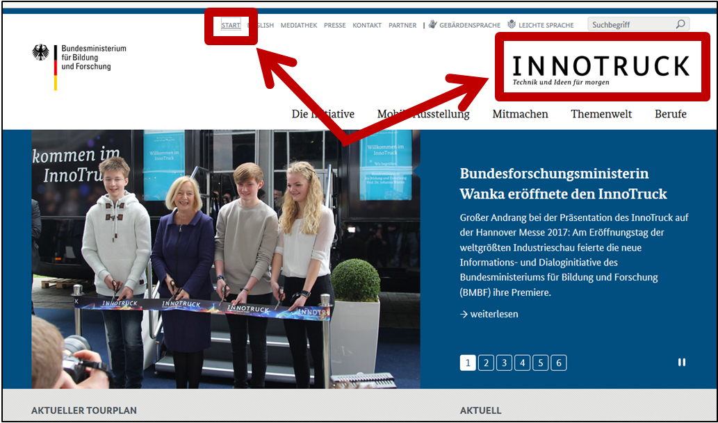 Abbildung Startseite www.innotruck.de. 