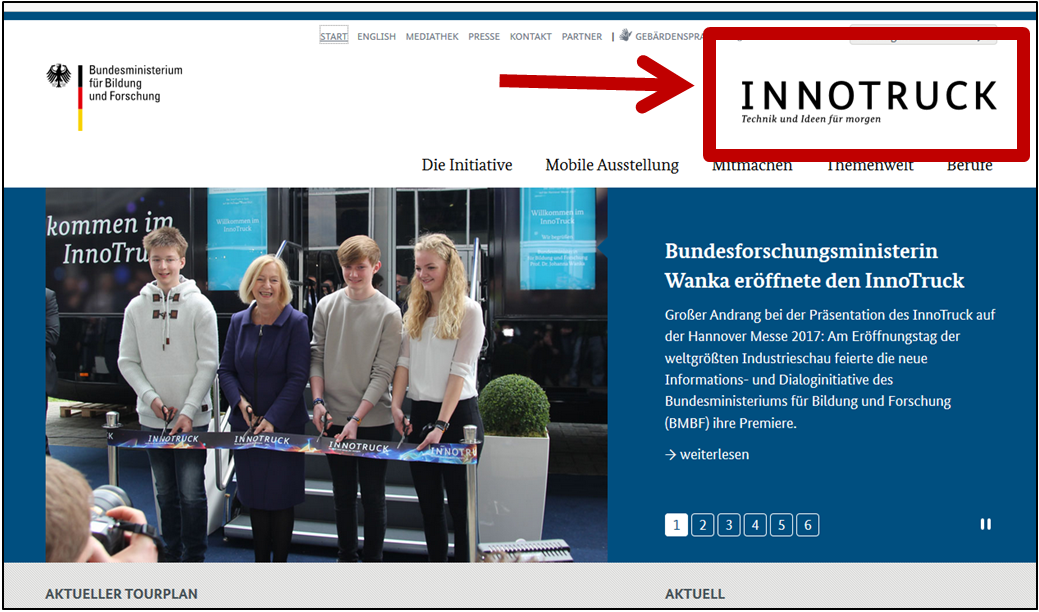 Abbildung Startseite www.innotruck.de. Logo 'InnoTruck'.