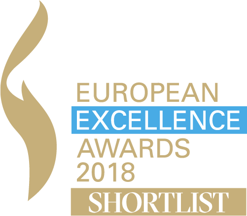 Das Logo des Awards mit dem Schriftzug 'Euorpean Excellence Awards 2018 Shortlist'.