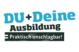 Logo der Initiative enthält folgenden Text: DU + DEINE Ausbildung = Praktisch unschlagbar.
