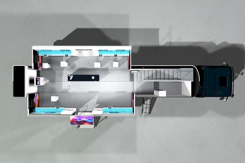 Bild zeigt den Grundriss des Erdgeschosses im Ausstellungsfahrzeugs